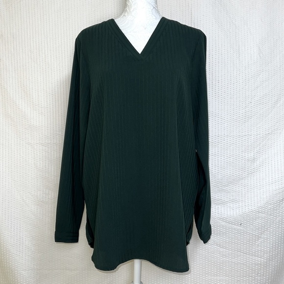 Adrianna Papell Forest/Dark Green V-Neck Long Sleeve Blouse Top Tunic - Sz Med - Picture 3 of 11